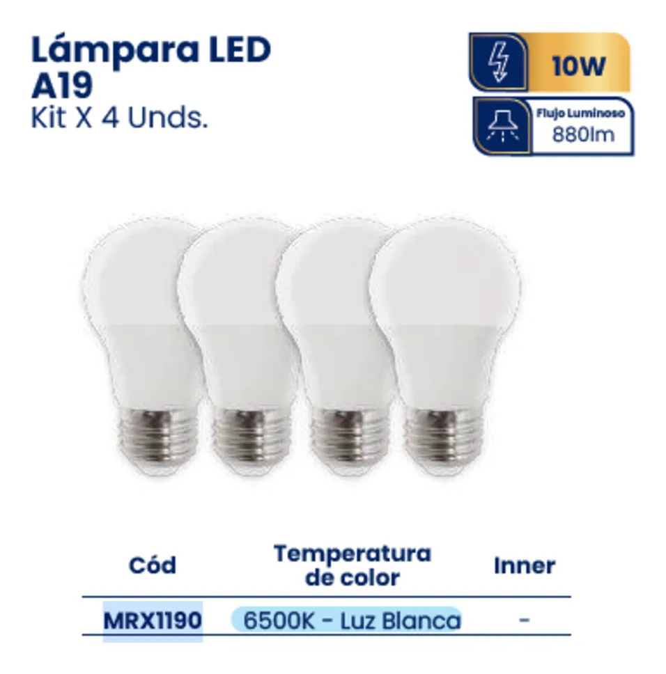 Lampara Led 10w Luz Blanca Kit X 4 Unidades - Imagen 3