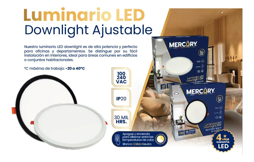 Luminario Led Downlight Ajustable 20w 6500k Blanco - Imagen 2