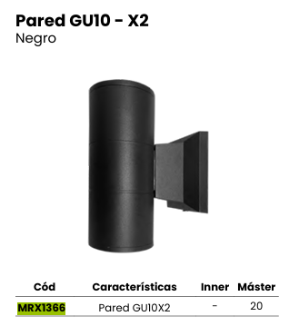 LUMINARIO LED ARBOTANTE GU10 X2 CILINDRO NEGRO