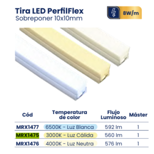 TIRA LED PERFILFLEX SILICONADO INCRUSTAR 10X10MM 6500K ROLLO*25M