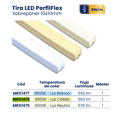 TIRA LED PERFILFLEX SILICONADO INCRUSTAR 10X10MM 6500K ROLLO*25M