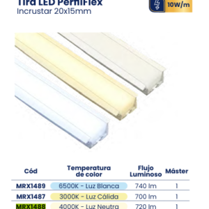MRX1488 TIRA LED PERFILFLEX SILICONADO INCRUSTAR 20X15MM 4000K ROLLO