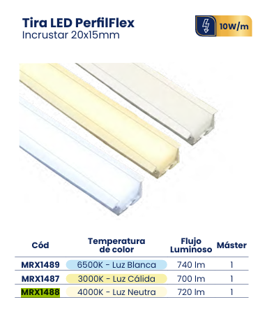 MRX1488 TIRA LED PERFILFLEX SILICONADO INCRUSTAR 20X15MM 4000K ROLLO