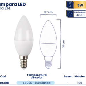 LÁMPARA LED DECORATIVA VELA 5W E14 6500K