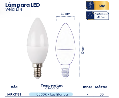LÁMPARA LED DECORATIVA VELA 5W E14 6500K