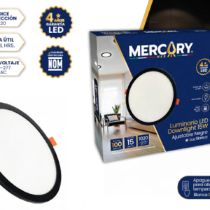 LUMINARIO LED DOWNLIGHT AJUSTABLE 15W 6500K NEGRO