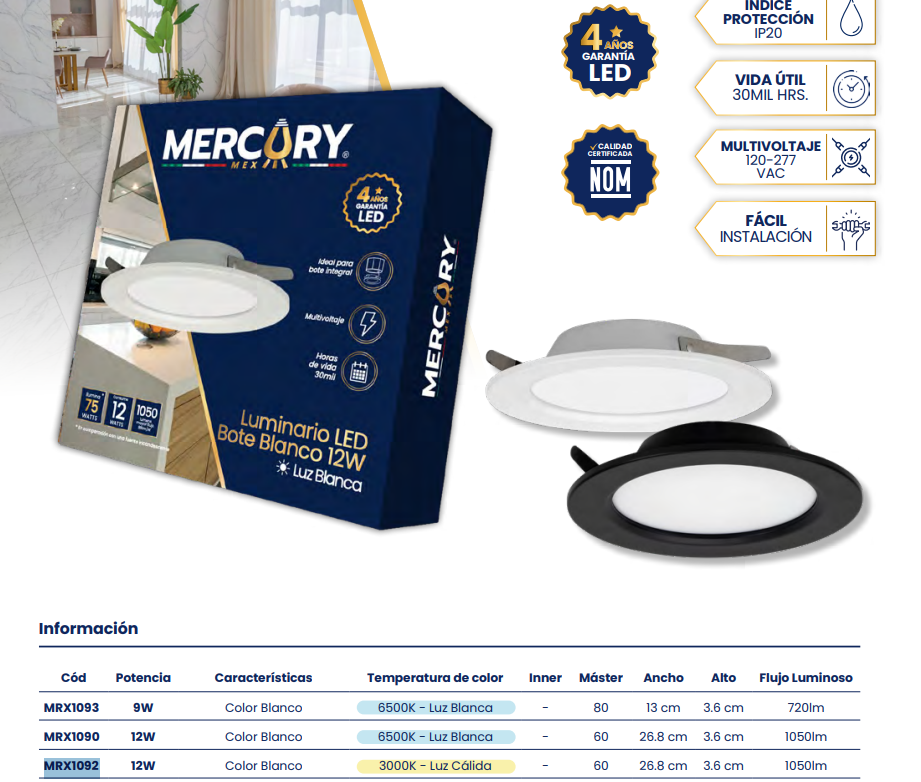 LUMINARIO LED BOTE 12W 3000K BLANCA