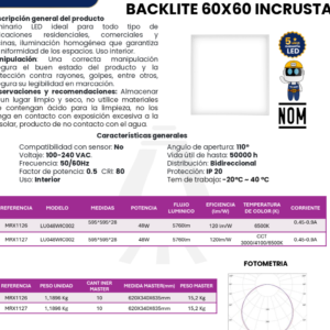 Panel LED 60x60 cm 48W – Luz Fría 6500K (Ideal para Plafón Falso y Oficinas)