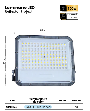 LUMINARIO LED REFLECTOR PROMAX PROJECT 100W 6500K