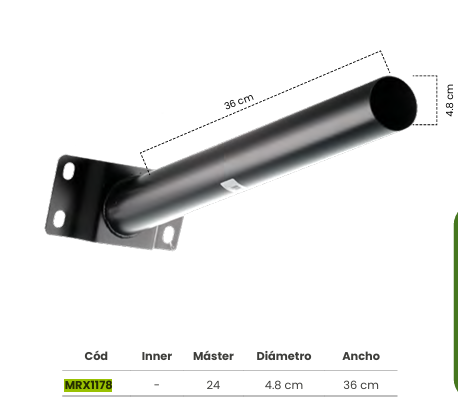 MRX1178 BRAZO 36CM X Ø48MM PARA LUMINARIA LED SOLAR EXTERIOR