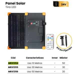 PANEL SOLAR TIRA LED 24V USO 10 METROS