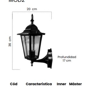 Luminario Ornamental Tipo Farol Exterior – Base E27, Aluminio Negro (16 x 20 x 37 cm)
