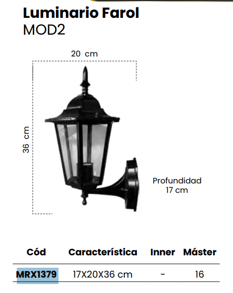 Luminario Ornamental Tipo Farol Exterior – Base E27, Aluminio Negro (16 x 20 x 37 cm)