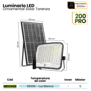 REFLECTOR LED SOLAR CURVE TORENZA 200PRO IP65 HIGH LUMEN CHIP 6500K C/CONTROL