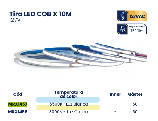 TIRA LED COB IP20 240LeD/M 120VAC 6500K 10M/ROLLO