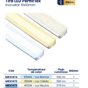 Tira Led Perfiflex Incrustar 10x10 4000K
