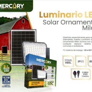 Reflector LED Solar Milán 3000 lm – Luz Fría 6500K con Panel Solar y Control Remoto
