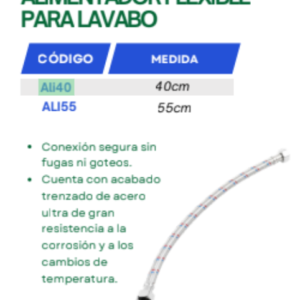 Alimentador / Conector Flexible Para Agua 40 cm Acero Inoxidable