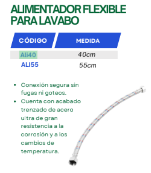 Alimentador / Conector Flexible Para Agua 40 cm Acero Inoxidable