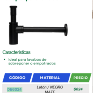 Céspol Completo Para Lavabo Metálico Negro Mate / Sifón Desagüe