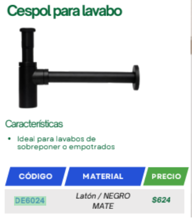 Céspol Completo Para Lavabo Metálico Negro Mate / Sifón Desagüe